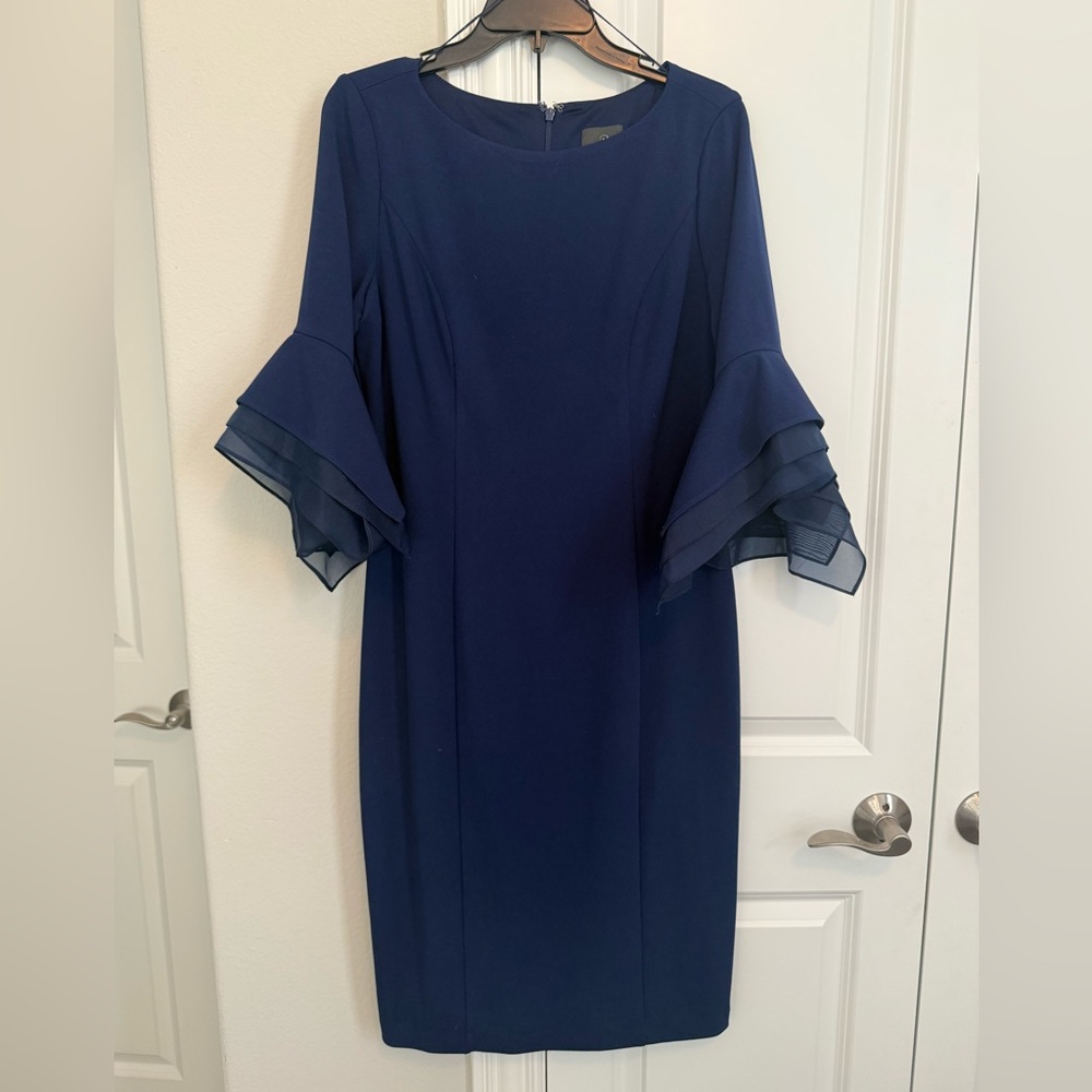 Adrianna Papell Navy Dress with Layered Sleeves